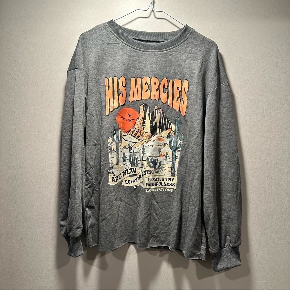 Christian Faith Crew Neck Sweater Bible Verse Desert Orange Dark Gray NWT - Picture 3 of 15